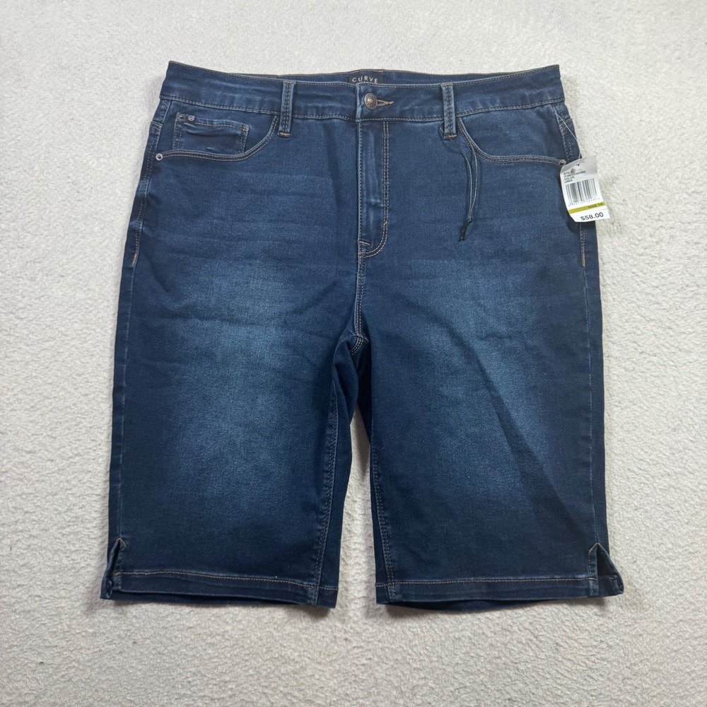 Curve Appeal Bermuda Shorts Womens 14 Indigo Blue NWT Side Slit Denim Mid Rise